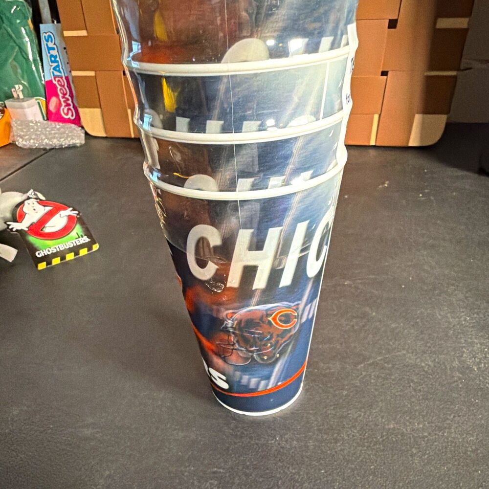 Chicago Bears NFL Beverage Cup Tumbler w/ Lid, Officially Licensed, Navy/Orange